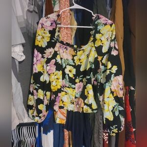 Who What Wear Black Floral Blouse